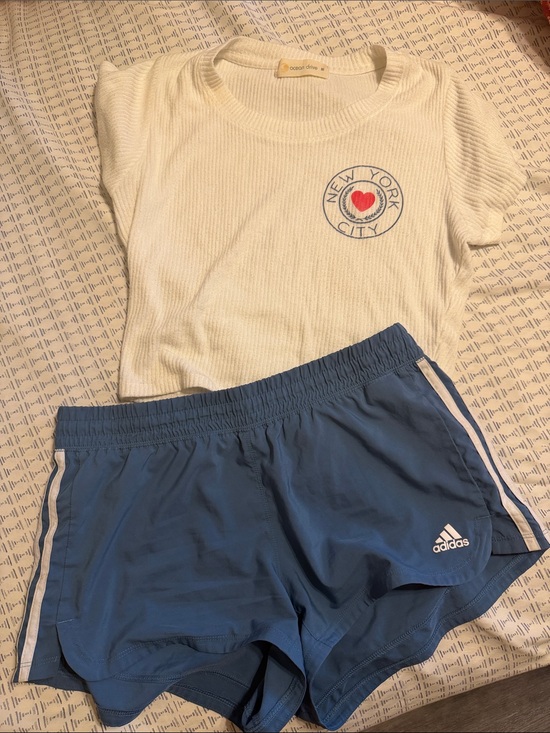 adidas Pants - adidas Women's Blue Running Shorts with White Side Stripes